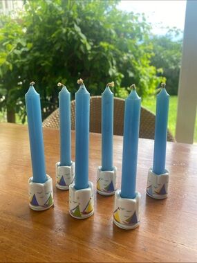 Vintage Mini Porcelain Candle Holders - Sailboats Seagulls (6)